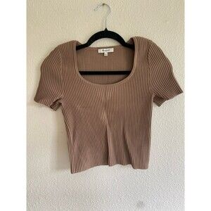 Madewell Women's Ottoman Crop Sweater Tee Brown Size Small Capsule Minimalist